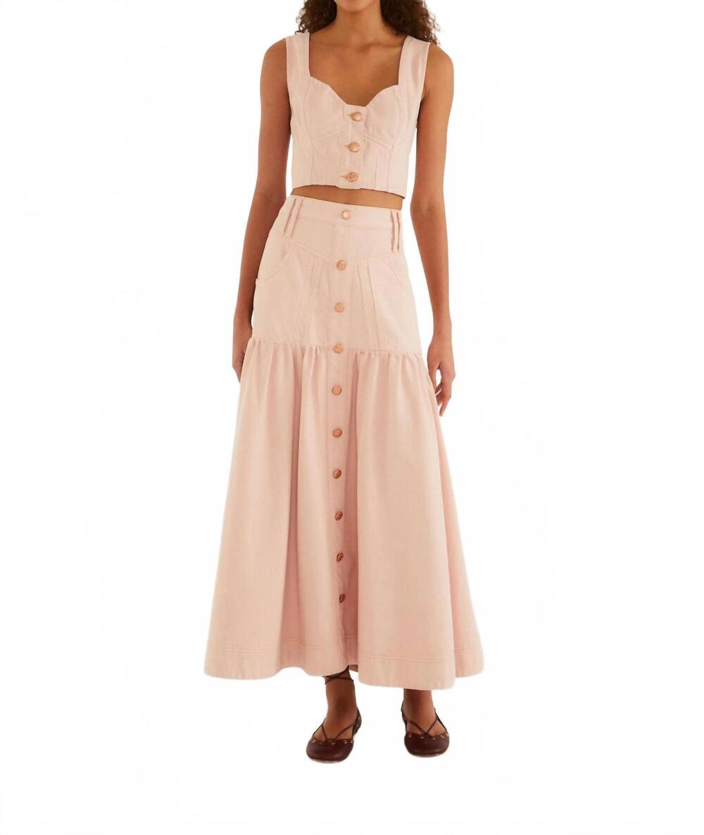 NEW FARM RIO cotton twill denim midi skirt in pink